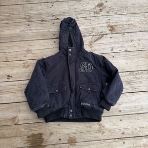 Stall & Dean Kids Bomber Jacket 7/8 Black Hooded Cotton Canvas Sherpa Lined Coat